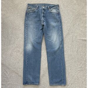 Vintage Levis 501 Jeans Mens 32x32 Blue Raw Denim 0000 Batwing 90s Grunge 36x36